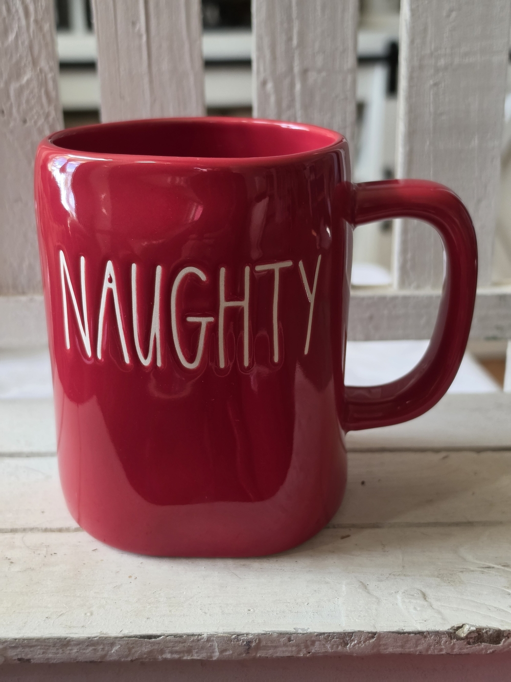Rae Dunn Double Sided Red "Naughty/ Nice" Coffee Mug